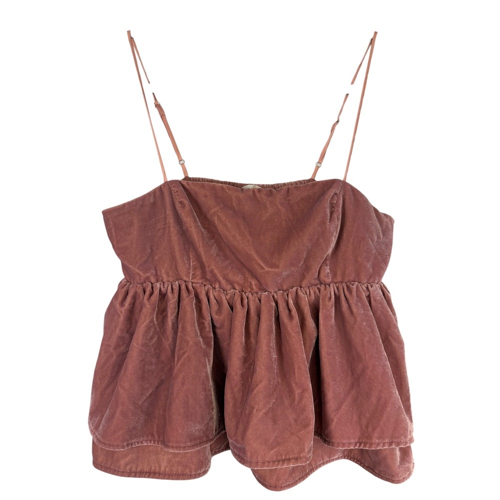 Urban Outfitters Velvet Babydoll Cami Top Mauve Pink Adjustable Straps Medium